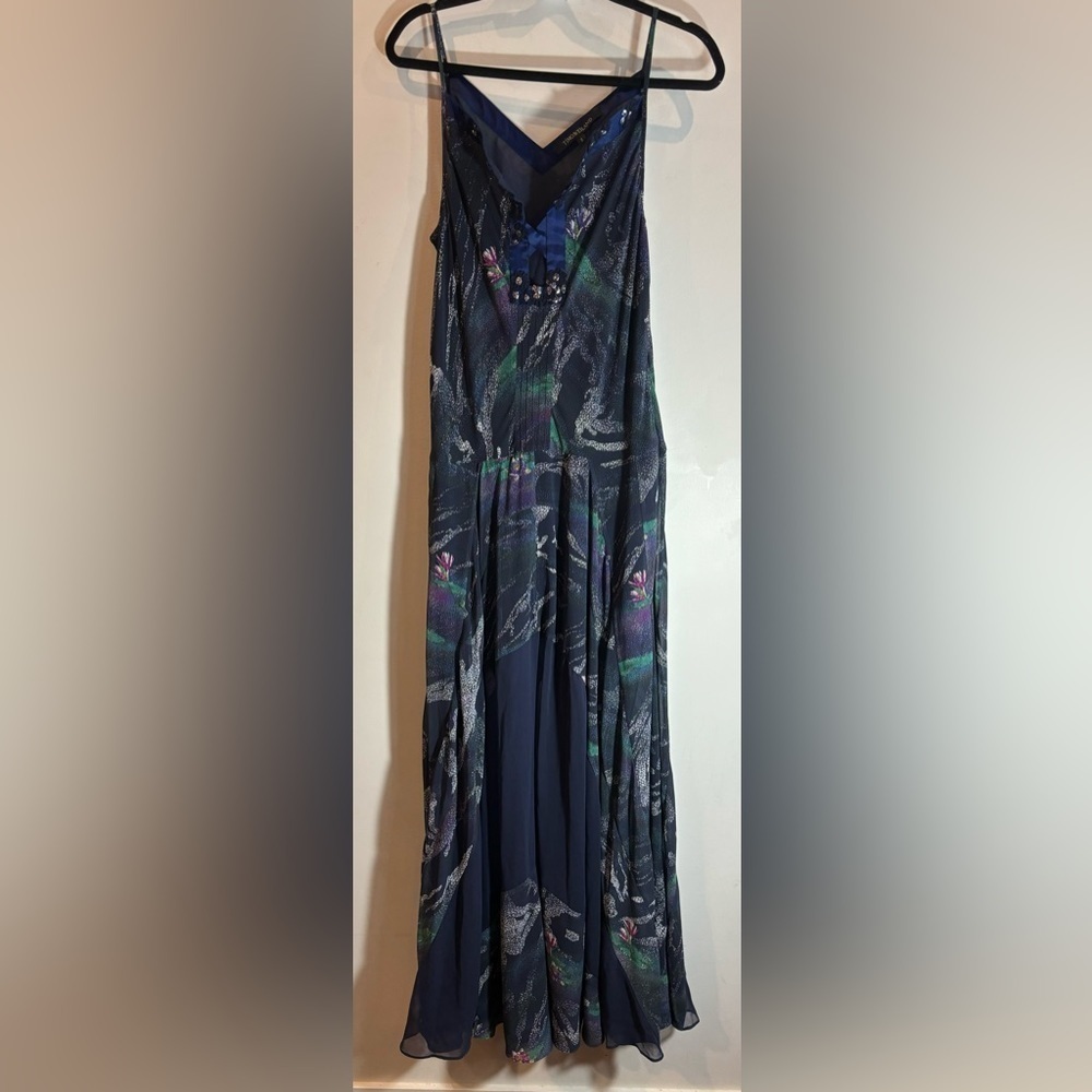 TIMO WEILAND Sz  8 Drop Waist Spaghetti Strap Sheer Skirt Panel Full Skirt Dress